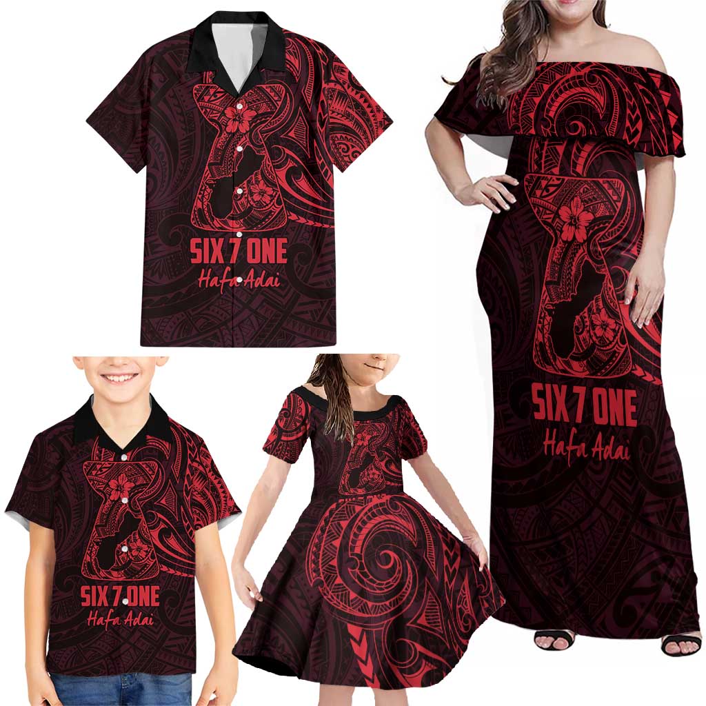 Oxblood Guam Latte Stone Tribal Tattoo Family Matching Off Shoulder Maxi Dress and Hawaiian Shirt Hafa Adai Six 7 One LT9 - Polynesian Pride