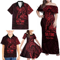 Oxblood Guam Latte Stone Tribal Tattoo Family Matching Off Shoulder Maxi Dress and Hawaiian Shirt Hafa Adai Six 7 One LT9 - Polynesian Pride