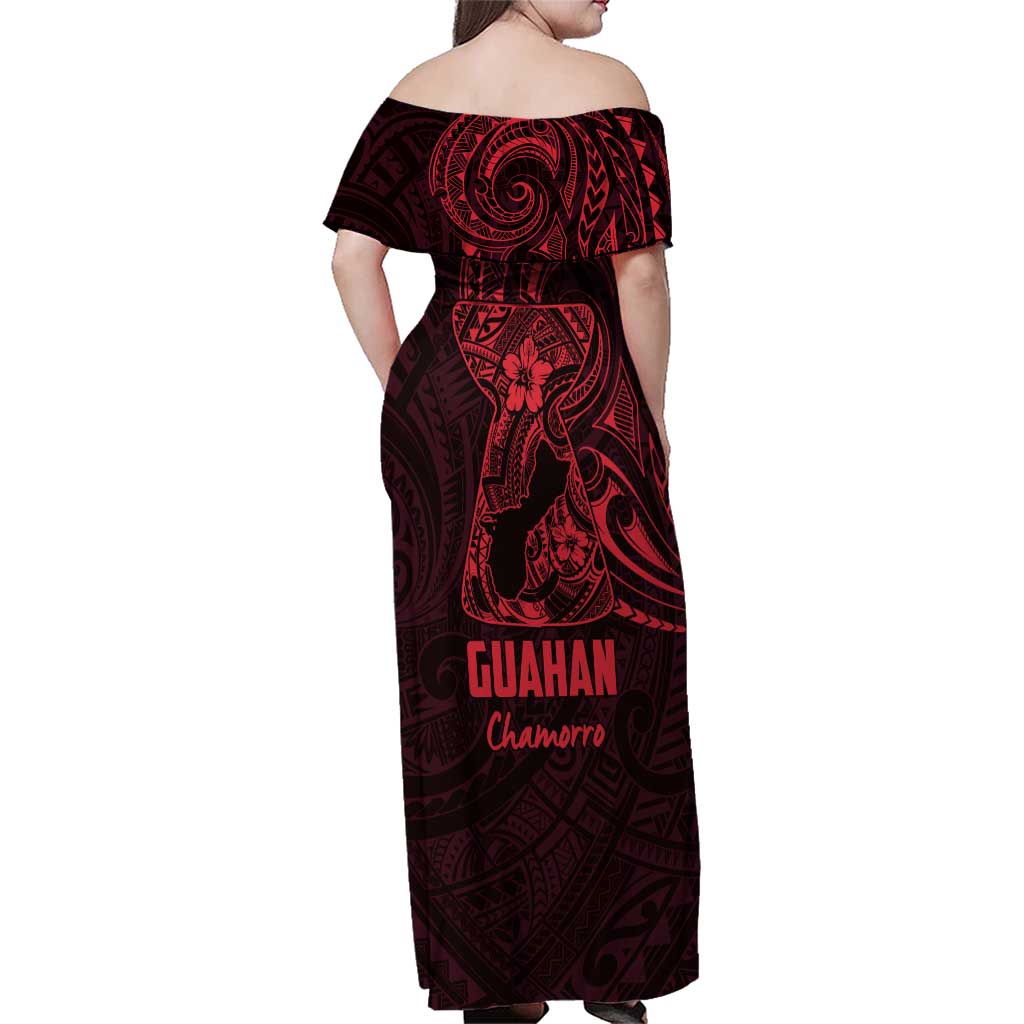 Oxblood Guam Latte Stone Tribal Tattoo Family Matching Off Shoulder Maxi Dress and Hawaiian Shirt Hafa Adai Six 7 One LT9 - Polynesian Pride