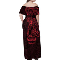 Oxblood Guam Latte Stone Tribal Tattoo Family Matching Off Shoulder Maxi Dress and Hawaiian Shirt Hafa Adai Six 7 One LT9 - Polynesian Pride