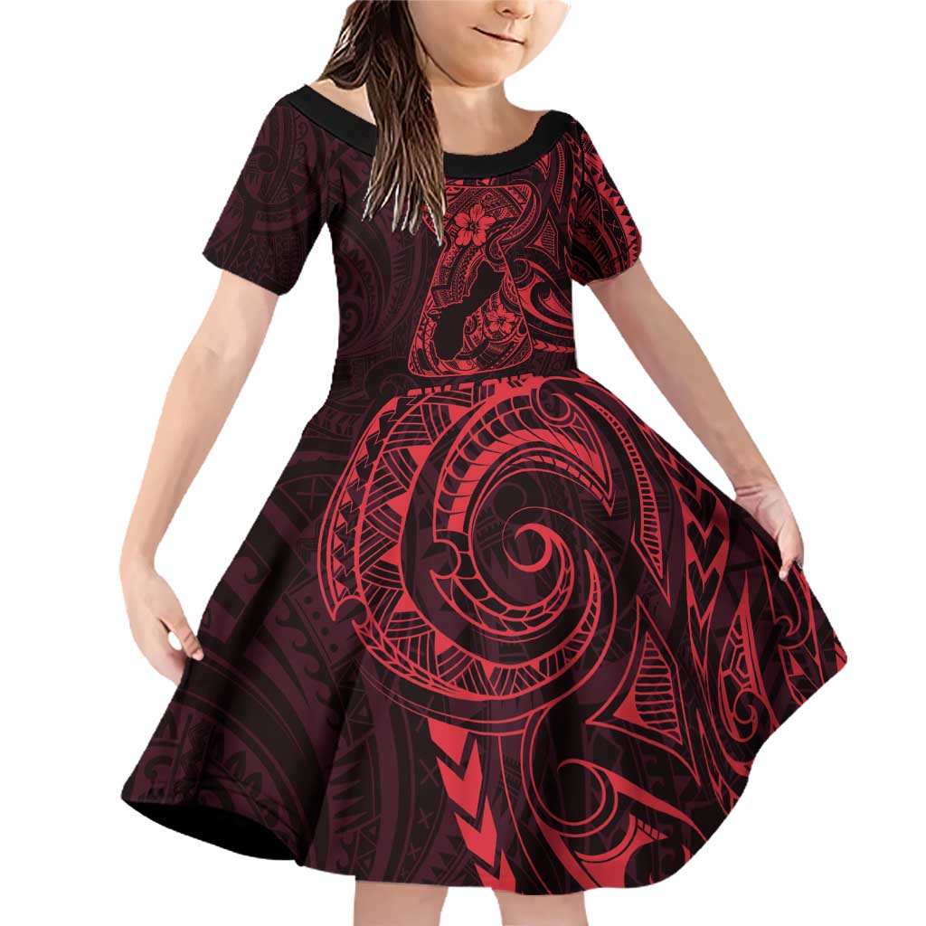 Oxblood Guam Latte Stone Tribal Tattoo Family Matching Off Shoulder Short Dress and Hawaiian Shirt Hafa Adai Six 7 One LT9 Daughter's Dress Oxblood - Polynesian Pride