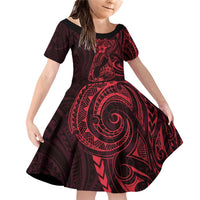 Oxblood Guam Latte Stone Tribal Tattoo Family Matching Off Shoulder Short Dress and Hawaiian Shirt Hafa Adai Six 7 One LT9 Daughter's Dress Oxblood - Polynesian Pride