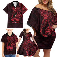 Oxblood Guam Latte Stone Tribal Tattoo Family Matching Off Shoulder Short Dress and Hawaiian Shirt Hafa Adai Six 7 One LT9 - Polynesian Pride