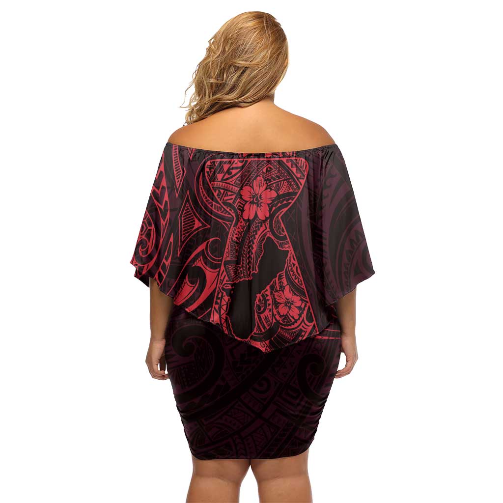 Oxblood Guam Latte Stone Tribal Tattoo Family Matching Off Shoulder Short Dress and Hawaiian Shirt Hafa Adai Six 7 One LT9 - Polynesian Pride