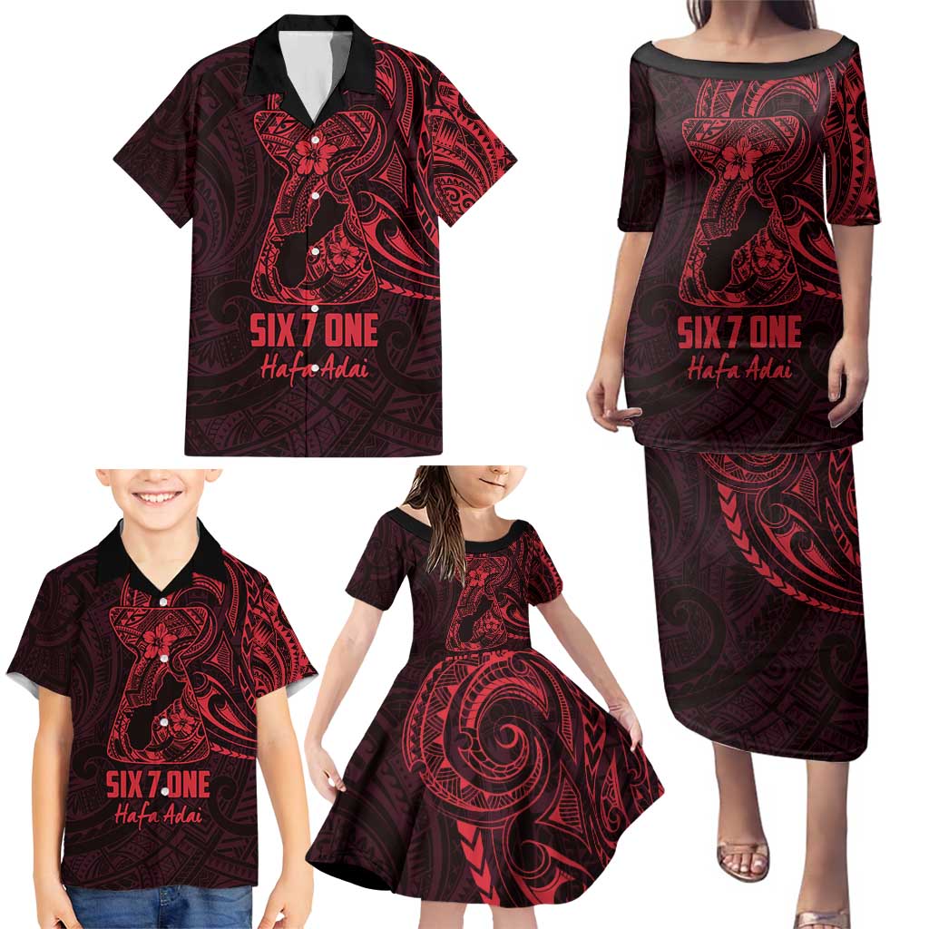 Oxblood Guam Latte Stone Tribal Tattoo Family Matching Puletasi and Hawaiian Shirt Hafa Adai Six 7 One LT9 - Polynesian Pride