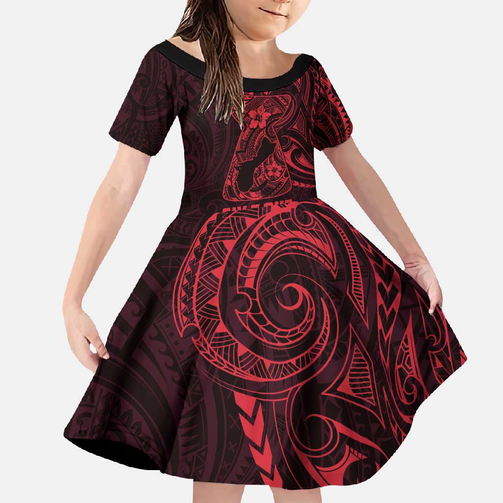 Oxblood Guam Latte Stone Tribal Tattoo Family Matching Short Sleeve Bodycon Dress and Hawaiian Shirt Hafa Adai Six 7 One LT9 Daughter's Dress Oxblood - Polynesian Pride