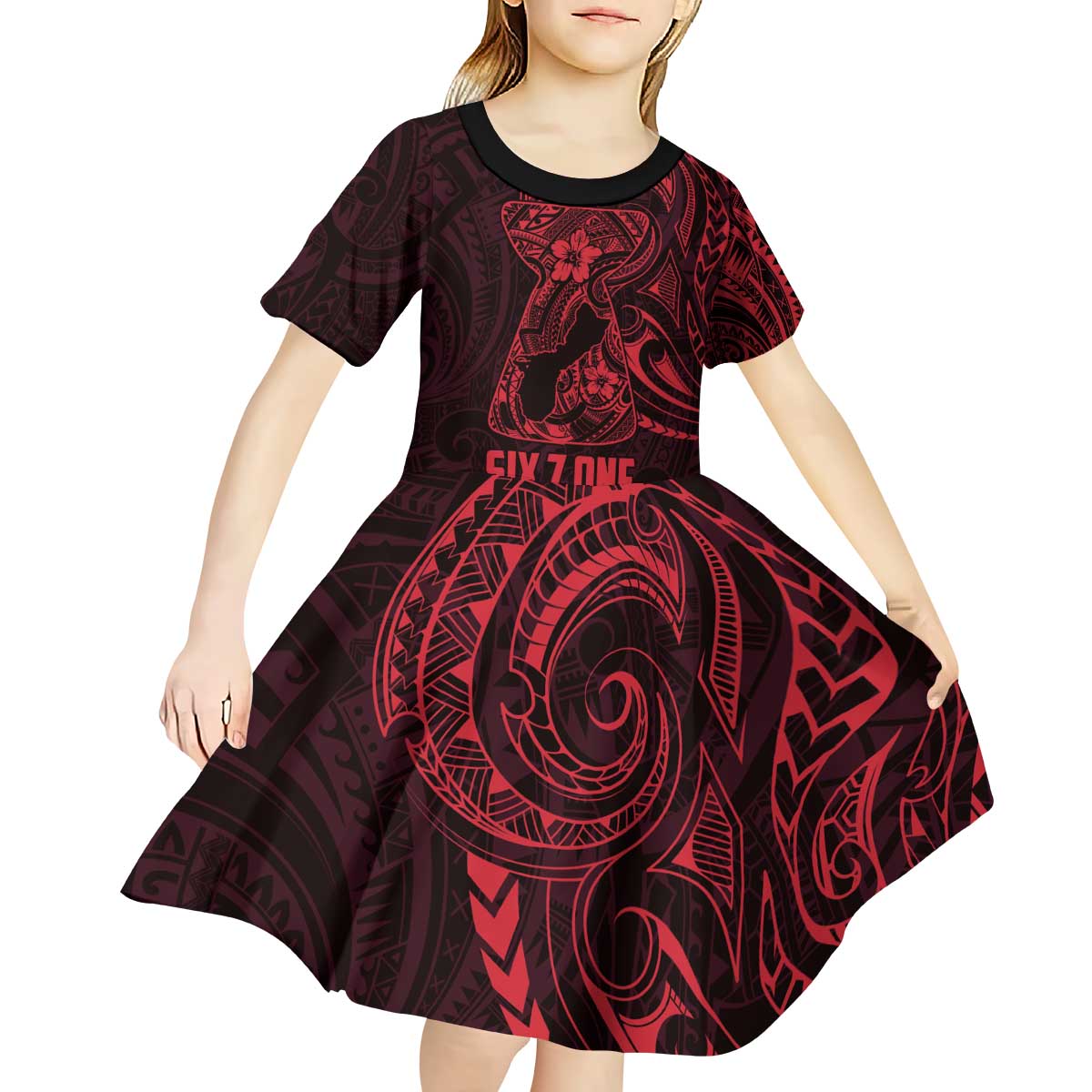 Oxblood Guam Latte Stone Tribal Tattoo Kid Short Sleeve Dress Hafa Adai Six 7 One LT9 - Polynesian Pride