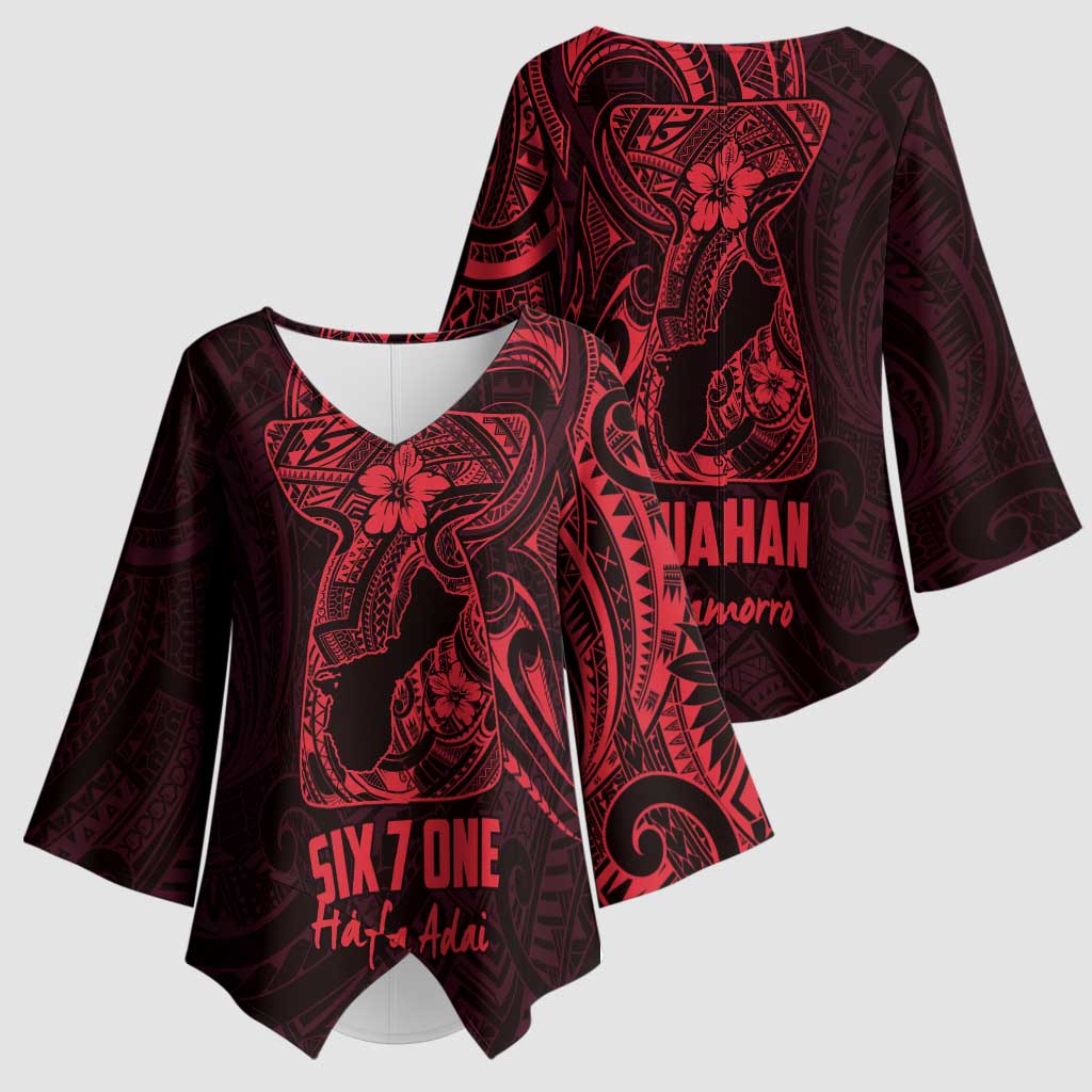 Oxblood Guam Latte Stone Tribal Tattoo Kimono Sleeve Blouse Hafa Adai Six 7 One - Polynesian Pride
