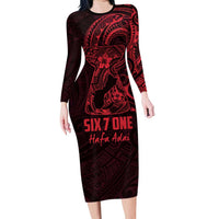 Oxblood Guam Latte Stone Tribal Tattoo Long Sleeve Bodycon Dress Hafa Adai Six 7 One LT9 Long Dress Oxblood - Polynesian Pride