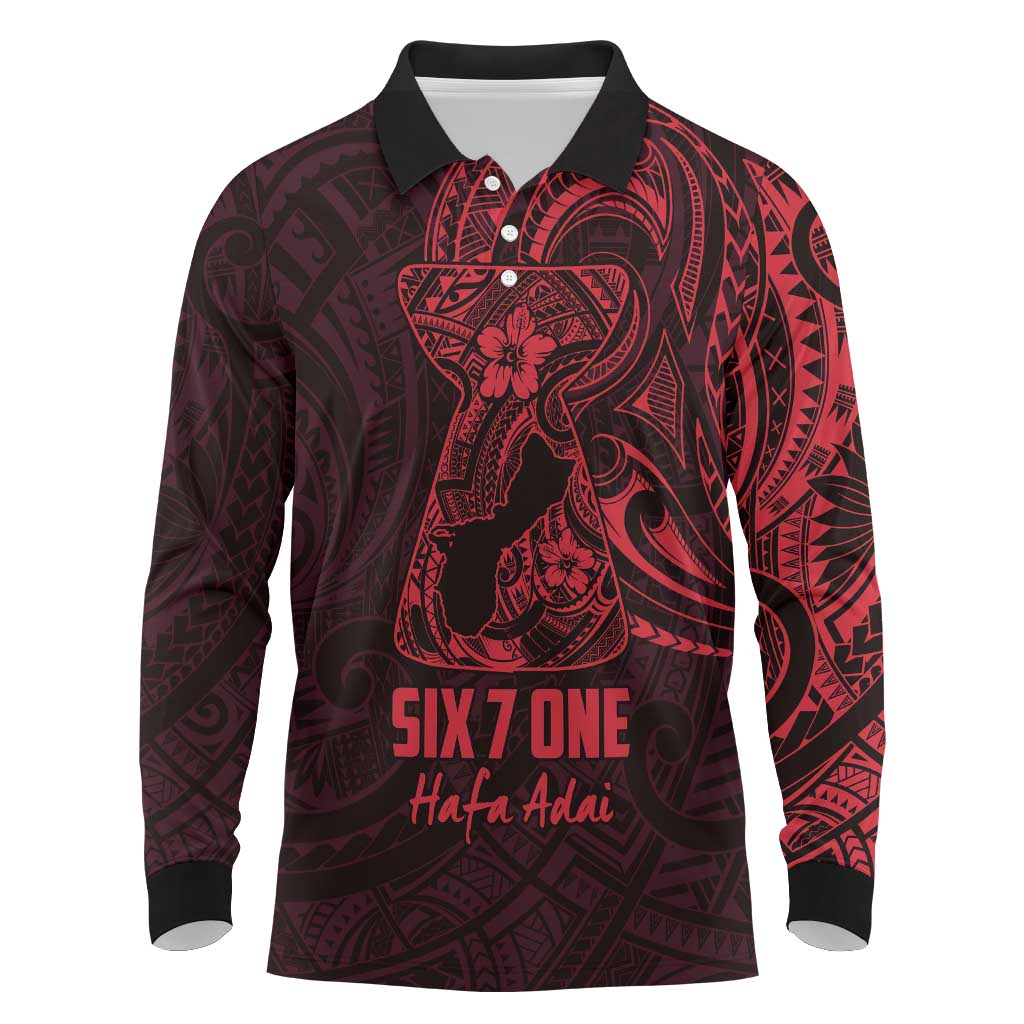 Oxblood Guam Latte Stone Tribal Tattoo Long Sleeve Polo Shirt Hafa Adai Six 7 One LT9 Oxblood - Polynesian Pride
