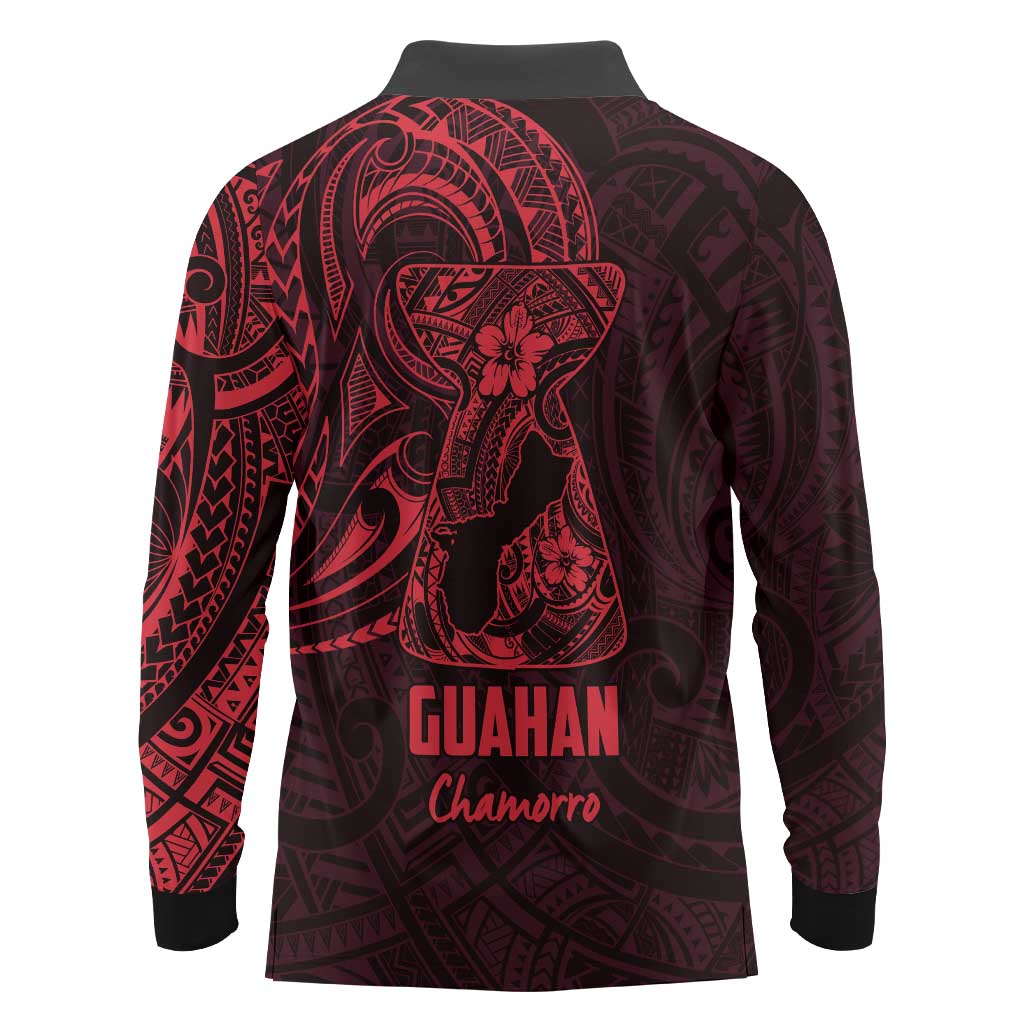 Oxblood Guam Latte Stone Tribal Tattoo Long Sleeve Polo Shirt Hafa Adai Six 7 One LT9 - Polynesian Pride