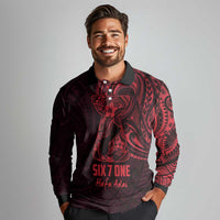 Oxblood Guam Latte Stone Tribal Tattoo Long Sleeve Polo Shirt Hafa Adai Six 7 One LT9 - Polynesian Pride