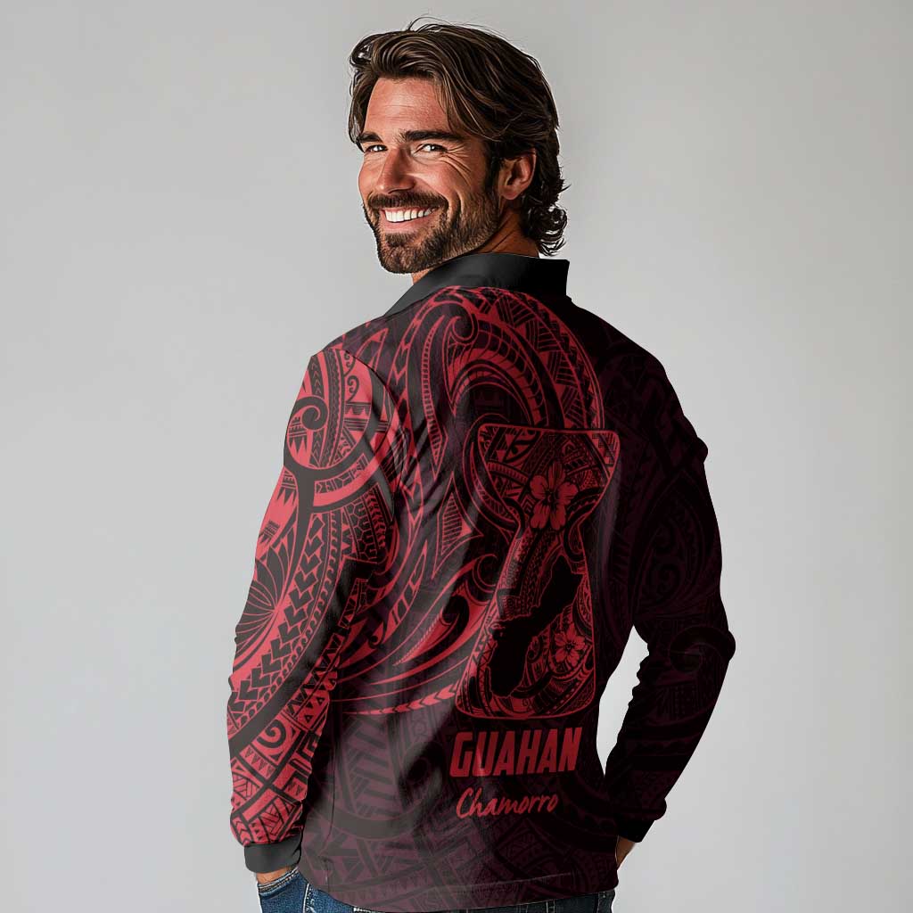 Oxblood Guam Latte Stone Tribal Tattoo Long Sleeve Polo Shirt Hafa Adai Six 7 One LT9 - Polynesian Pride