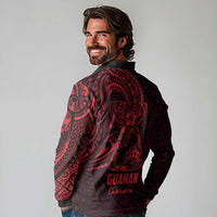 Oxblood Guam Latte Stone Tribal Tattoo Long Sleeve Polo Shirt Hafa Adai Six 7 One LT9 - Polynesian Pride