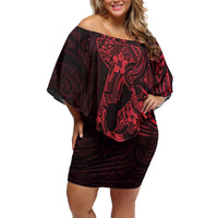 Oxblood Guam Latte Stone Tribal Tattoo Off Shoulder Short Dress Hafa Adai Six 7 One LT9 Women Oxblood - Polynesian Pride