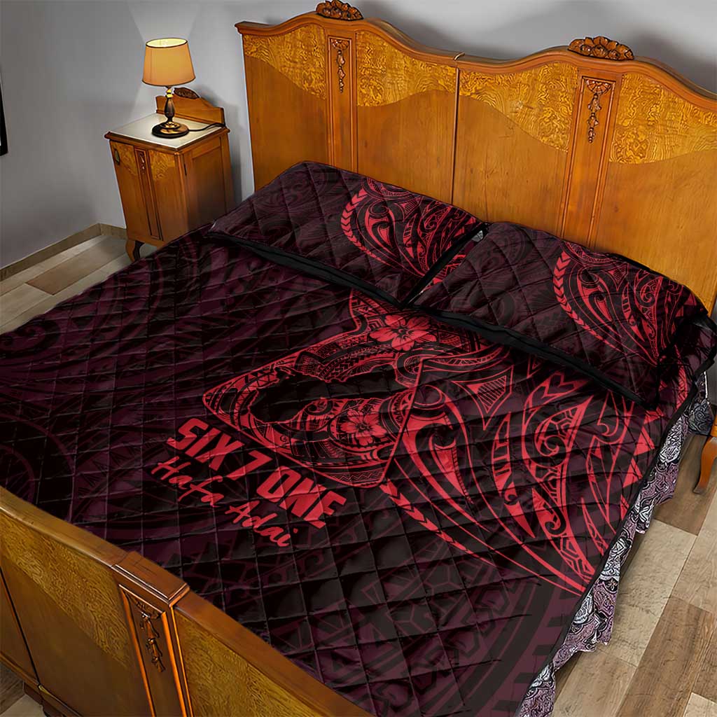 Oxblood Guam Latte Stone Tribal Tattoo Quilt Bed Set Hafa Adai Six 7 One