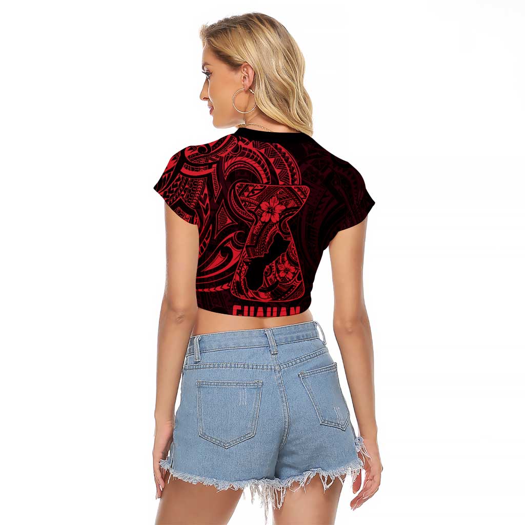 Oxblood Guam Latte Stone Tribal Tattoo Raglan Cropped T Shirt Hafa Adai Six 7 One LT9 - Polynesian Pride