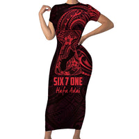 Oxblood Guam Latte Stone Tribal Tattoo Short Sleeve Bodycon Dress Hafa Adai Six 7 One LT9 Long Dress Oxblood - Polynesian Pride