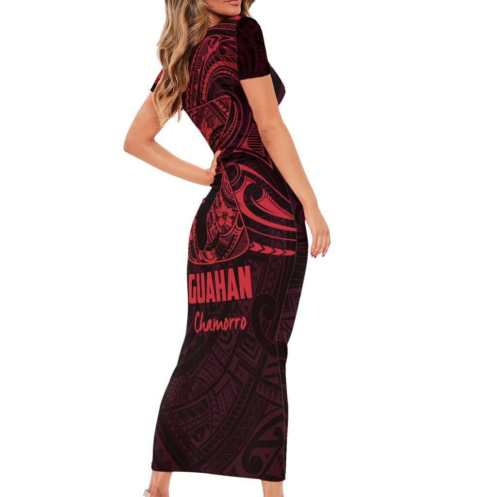 Oxblood Guam Latte Stone Tribal Tattoo Short Sleeve Bodycon Dress Hafa Adai Six 7 One LT9 - Polynesian Pride