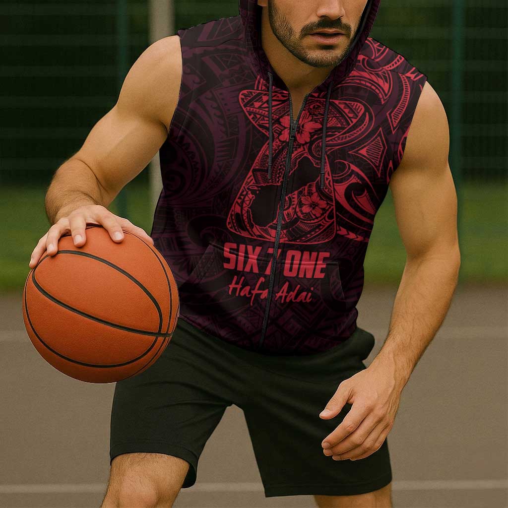 Oxblood Guam Latte Stone Tribal Tattoo Sleeveless Zip Hoodie Hafa Adai Six 7 One LT9 - Polynesian Pride