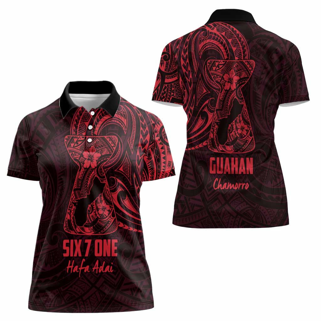 Oxblood Guam Latte Stone Tribal Tattoo Women Polo Shirt Hafa Adai Six 7 One LT9 - Polynesian Pride