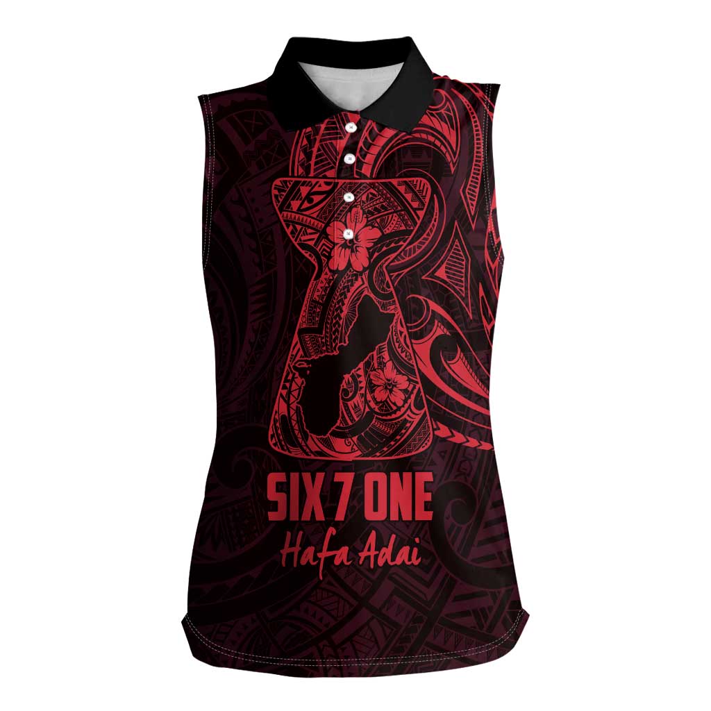 Oxblood Guam Latte Stone Tribal Tattoo Women Sleeveless Polo Shirt Hafa Adai Six 7 One LT9 Female Oxblood - Polynesian Pride