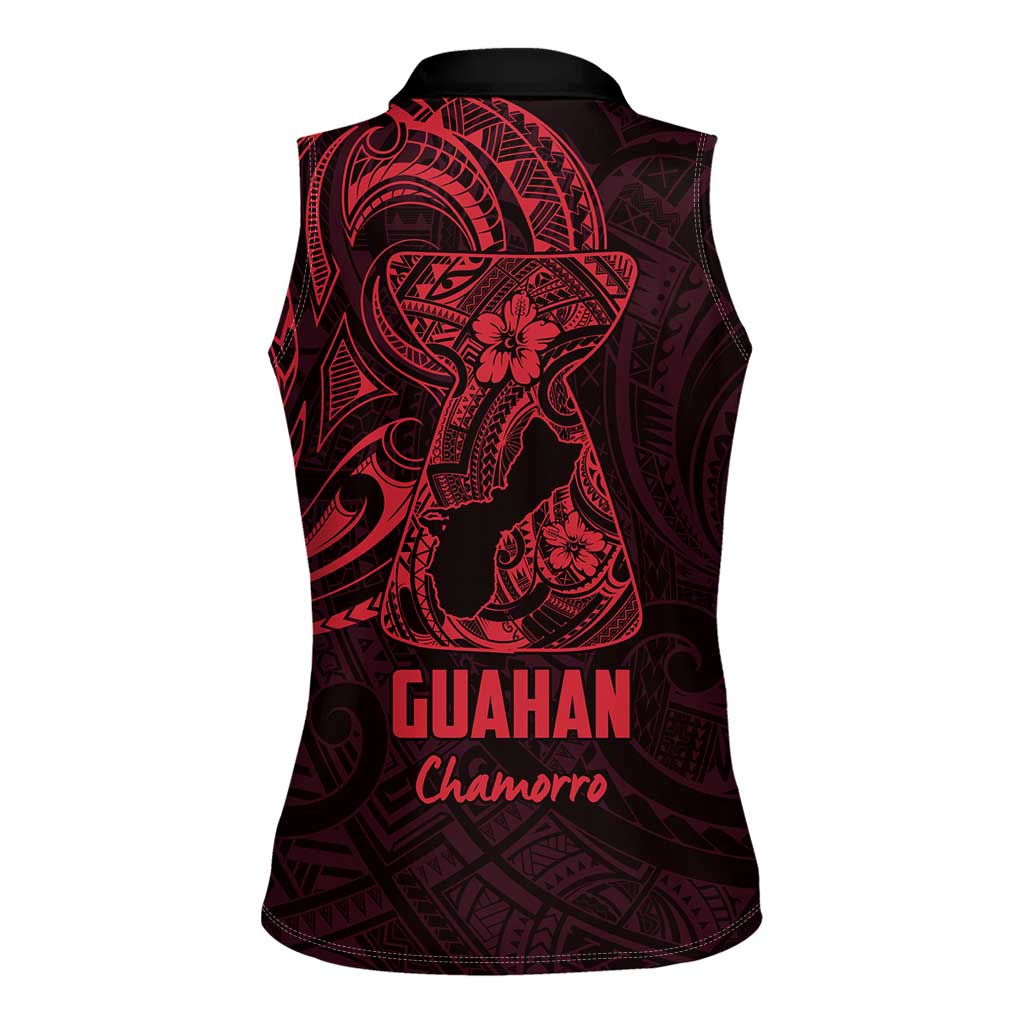 Oxblood Guam Latte Stone Tribal Tattoo Women Sleeveless Polo Shirt Hafa Adai Six 7 One LT9 - Polynesian Pride