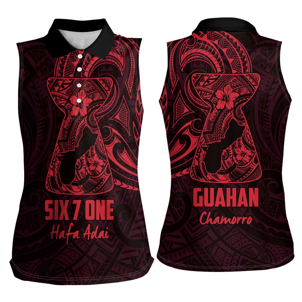 Oxblood Guam Latte Stone Tribal Tattoo Women Sleeveless Polo Shirt Hafa Adai Six 7 One LT9 - Polynesian Pride
