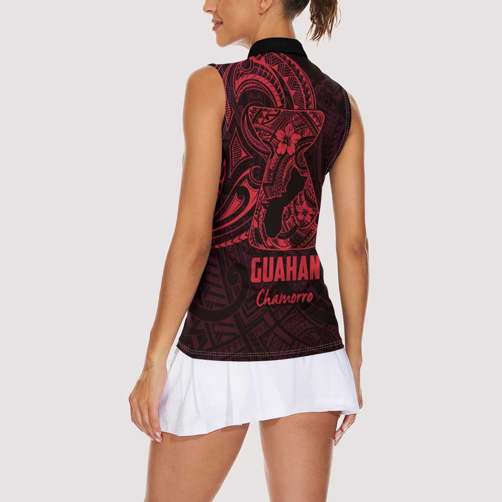 Oxblood Guam Latte Stone Tribal Tattoo Women Sleeveless Polo Shirt Hafa Adai Six 7 One LT9 - Polynesian Pride