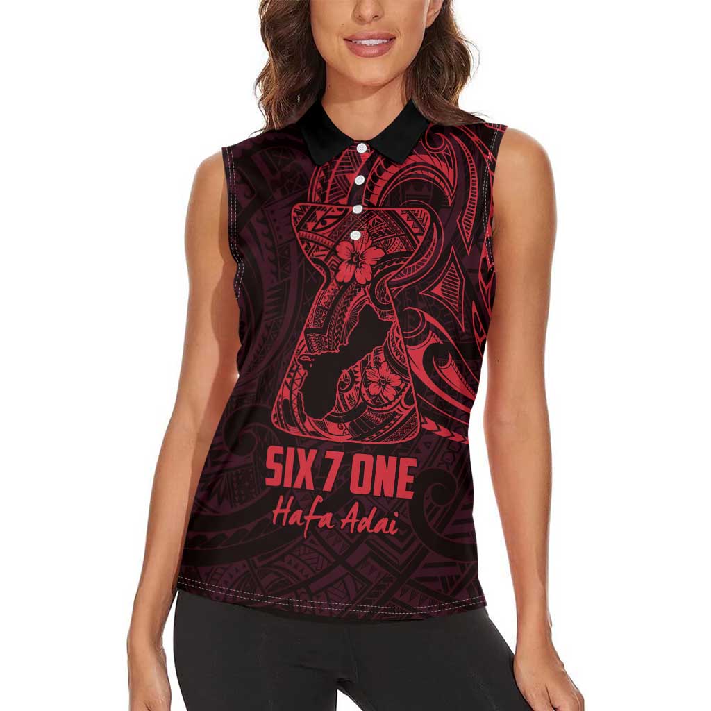 Oxblood Guam Latte Stone Tribal Tattoo Women Sleeveless Polo Shirt Hafa Adai Six 7 One LT9 - Polynesian Pride