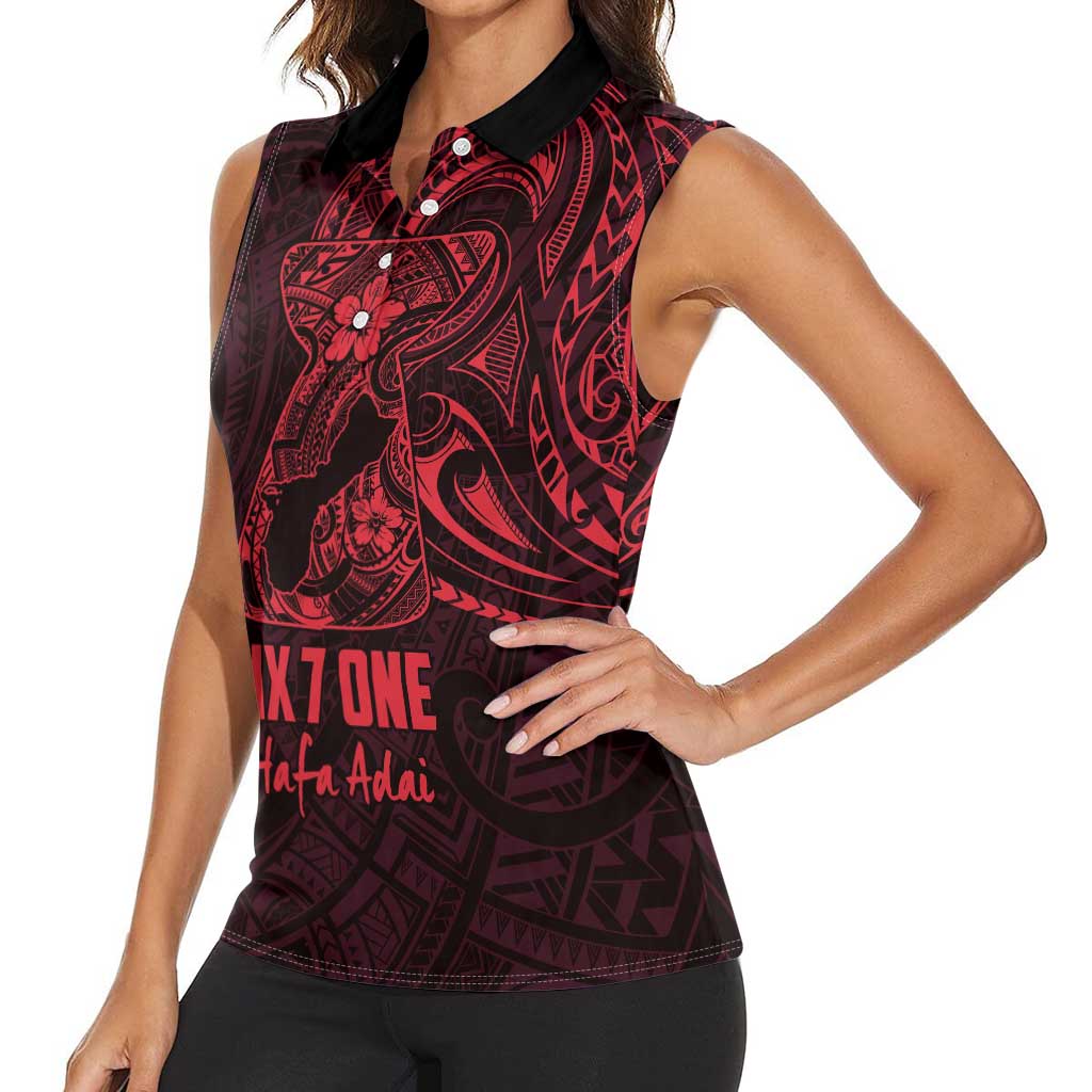 Oxblood Guam Latte Stone Tribal Tattoo Women Sleeveless Polo Shirt Hafa Adai Six 7 One LT9 - Polynesian Pride