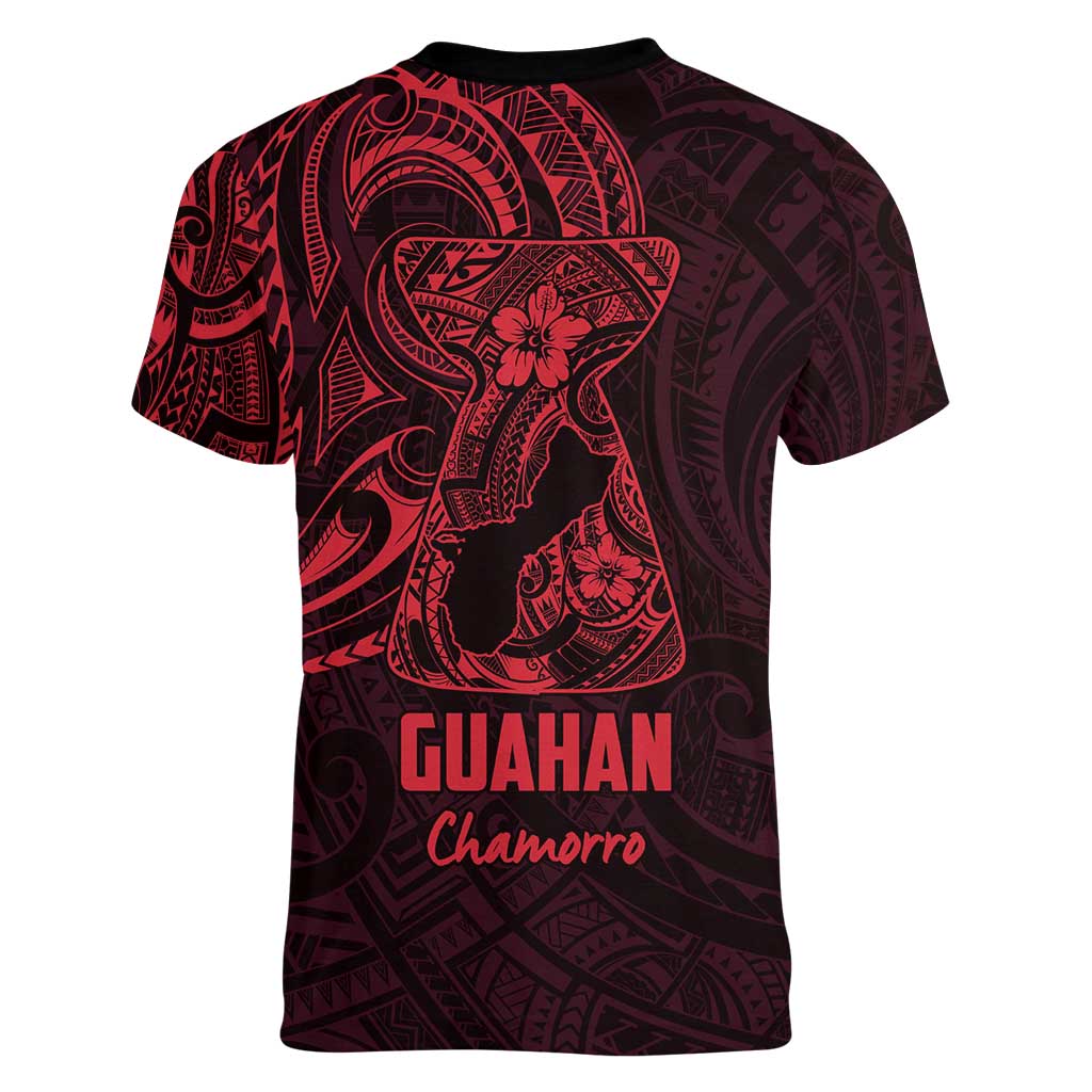 Oxblood Guam Latte Stone Tribal Tattoo Women V-Neck T-Shirt Hafa Adai Six 7 One LT9 - Polynesian Pride