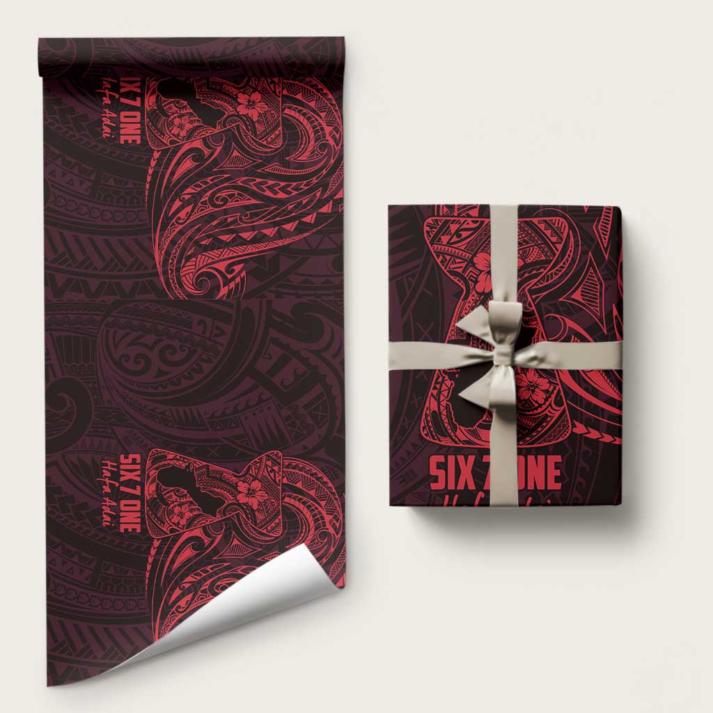 Oxblood Guam Latte Stone Tribal Tattoo Wrapping Paper Hafa Adai Six 7 One LT9 58" × 23" Oxblood - Polynesian Pride