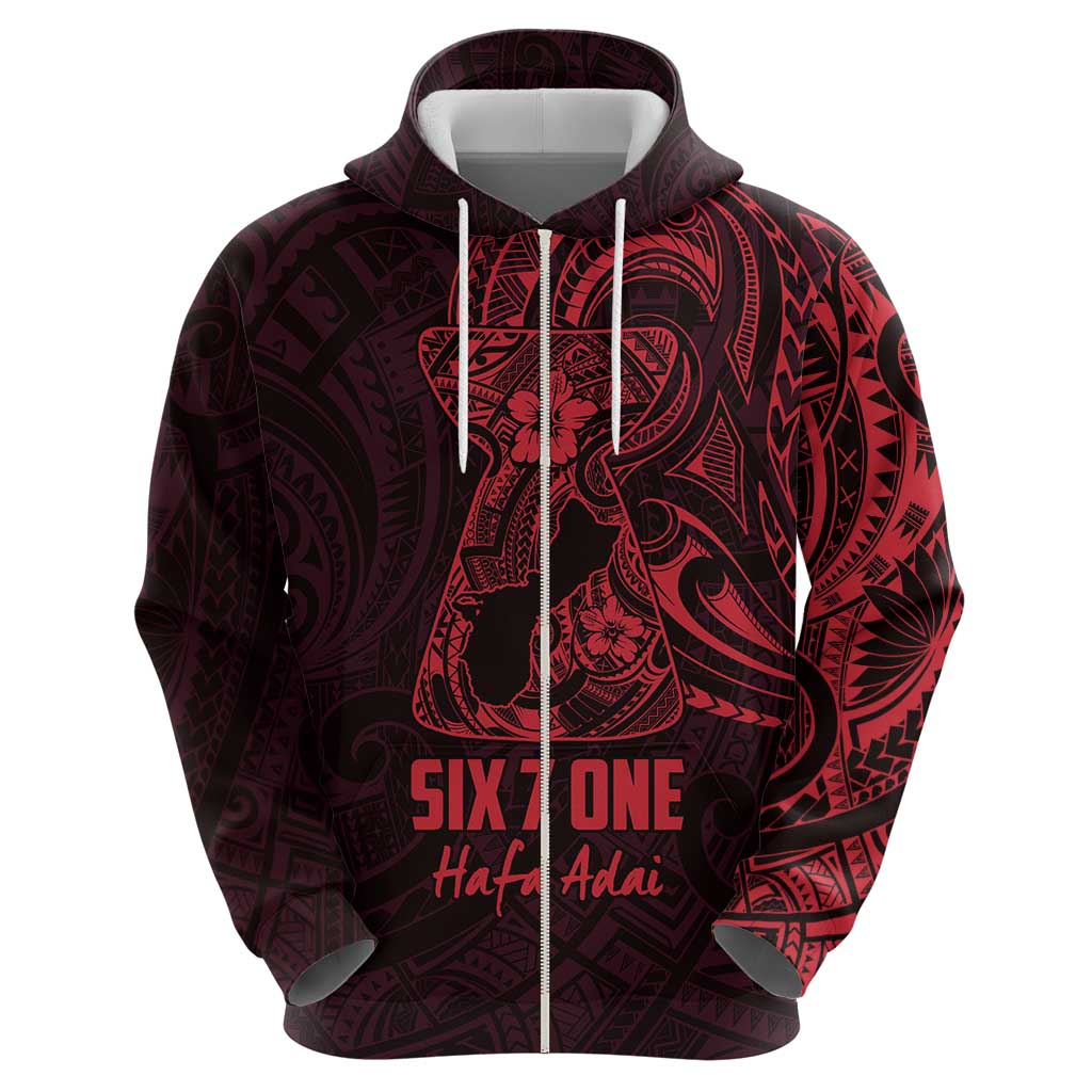 Oxblood Guam Latte Stone Tribal Tattoo Zip Hoodie Hafa Adai Six 7 One LT9 - Polynesian Pride