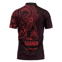 Oxblood Guam Latte Stone Tribal Tattoo Zipper Polo Shirt Hafa Adai Six 7 One LT9 - Polynesian Pride