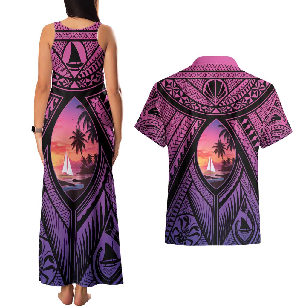 Guam Chamorro Artsy Couples Matching Tank Maxi Dress and Hawaiian Shirt Guahan Sunset Beach LT9 - Polynesian Pride