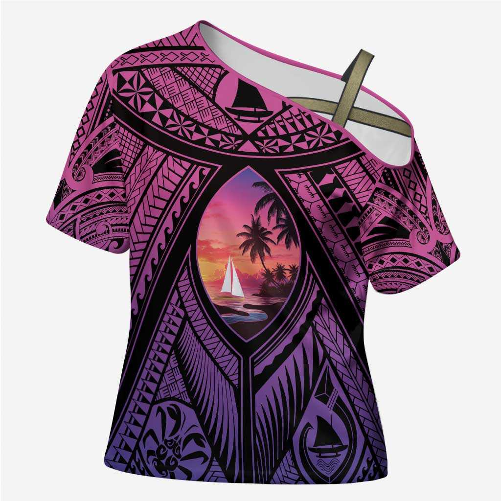 Guam Chamorro Artsy Cross Shoulder Shirt Guahan Sunset Beach - Polynesian Pride