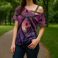 Guam Chamorro Artsy Cross Shoulder Shirt Guahan Sunset Beach - Polynesian Pride