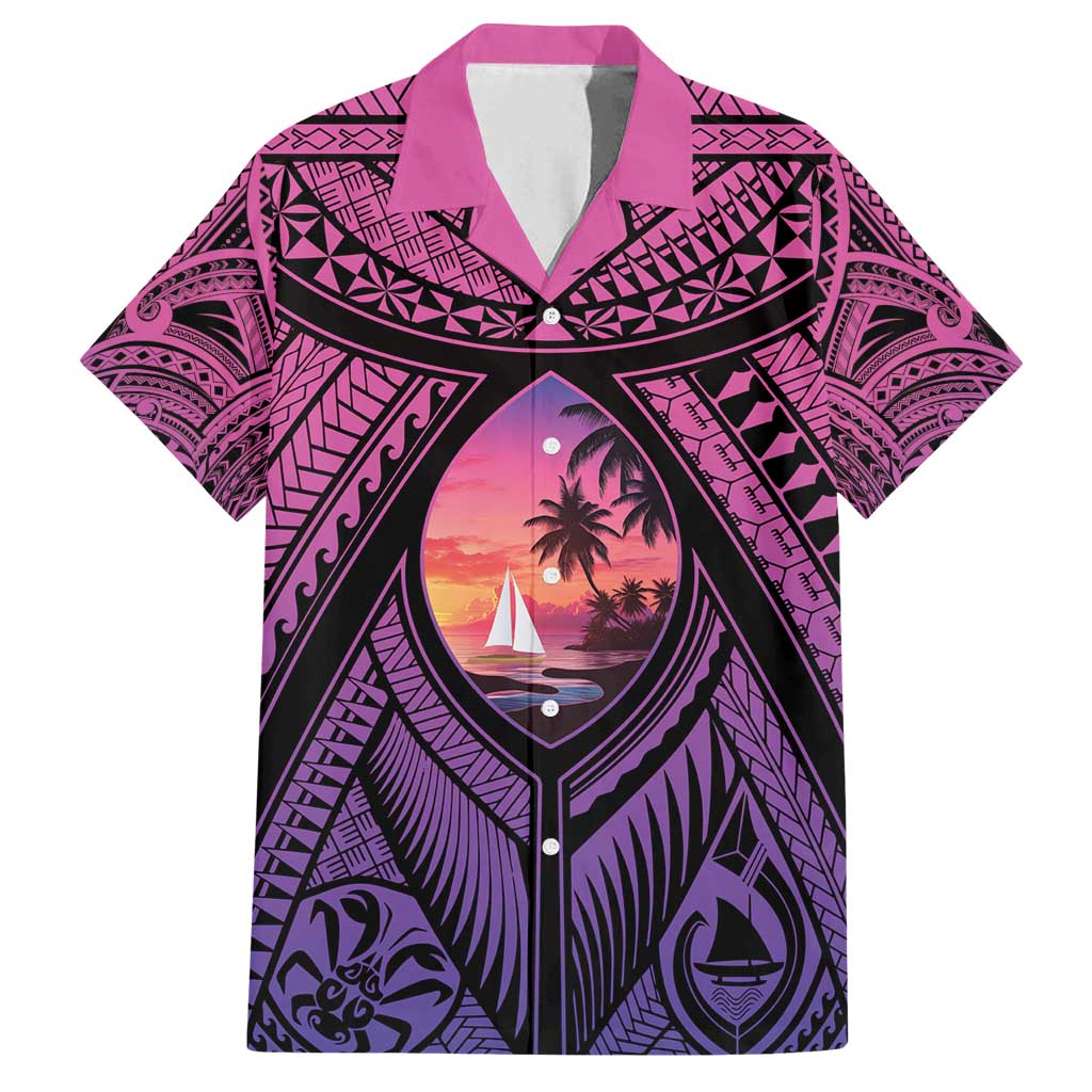 Guam Chamorro Artsy Family Matching Long Sleeve Bodycon Dress and Hawaiian Shirt Guahan Sunset Beach LT9 Dad's Shirt - Short Sleeve Sunset - Polynesian Pride