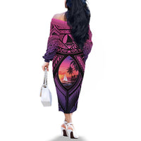 Guam Chamorro Artsy Family Matching Off The Shoulder Long Sleeve Dress and Hawaiian Shirt Guahan Sunset Beach LT9 - Polynesian Pride