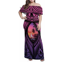 Guam Chamorro Artsy Family Matching Off Shoulder Maxi Dress and Hawaiian Shirt Guahan Sunset Beach LT9 Mom's Dress Sunset - Polynesian Pride