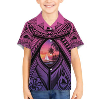 Guam Chamorro Artsy Family Matching Off Shoulder Maxi Dress and Hawaiian Shirt Guahan Sunset Beach LT9 Son's Shirt Sunset - Polynesian Pride