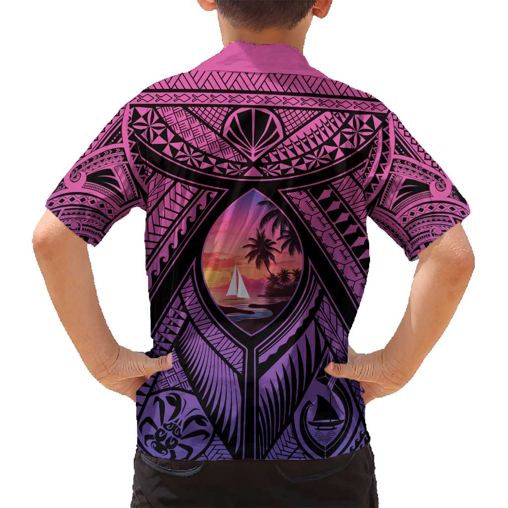 Guam Chamorro Artsy Family Matching Off Shoulder Short Dress and Hawaiian Shirt Guahan Sunset Beach LT9 - Polynesian Pride