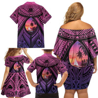 Guam Chamorro Artsy Family Matching Off Shoulder Short Dress and Hawaiian Shirt Guahan Sunset Beach LT9 - Polynesian Pride