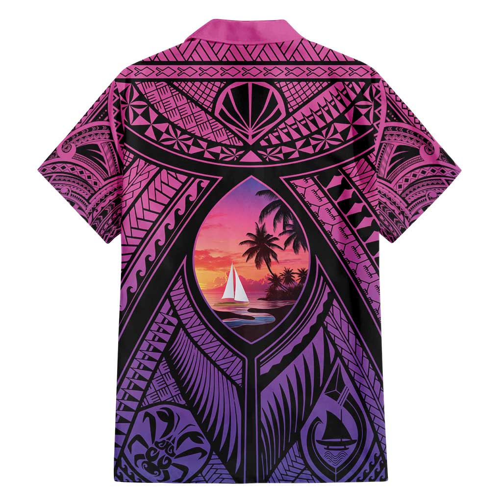 Guam Chamorro Artsy Family Matching Off Shoulder Short Dress and Hawaiian Shirt Guahan Sunset Beach LT9 - Polynesian Pride