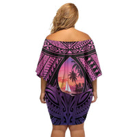 Guam Chamorro Artsy Family Matching Off Shoulder Short Dress and Hawaiian Shirt Guahan Sunset Beach LT9 - Polynesian Pride