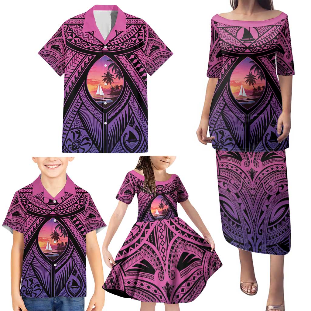 Guam Chamorro Artsy Family Matching Puletasi and Hawaiian Shirt Guahan Sunset Beach LT9 - Polynesian Pride