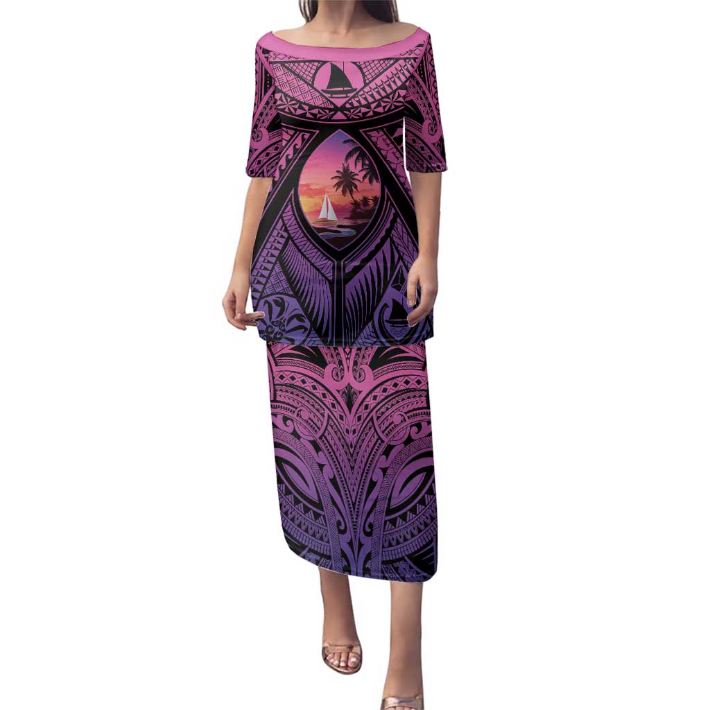 Guam Chamorro Artsy Family Matching Puletasi and Hawaiian Shirt Guahan Sunset Beach LT9 Mom's Dress Sunset - Polynesian Pride