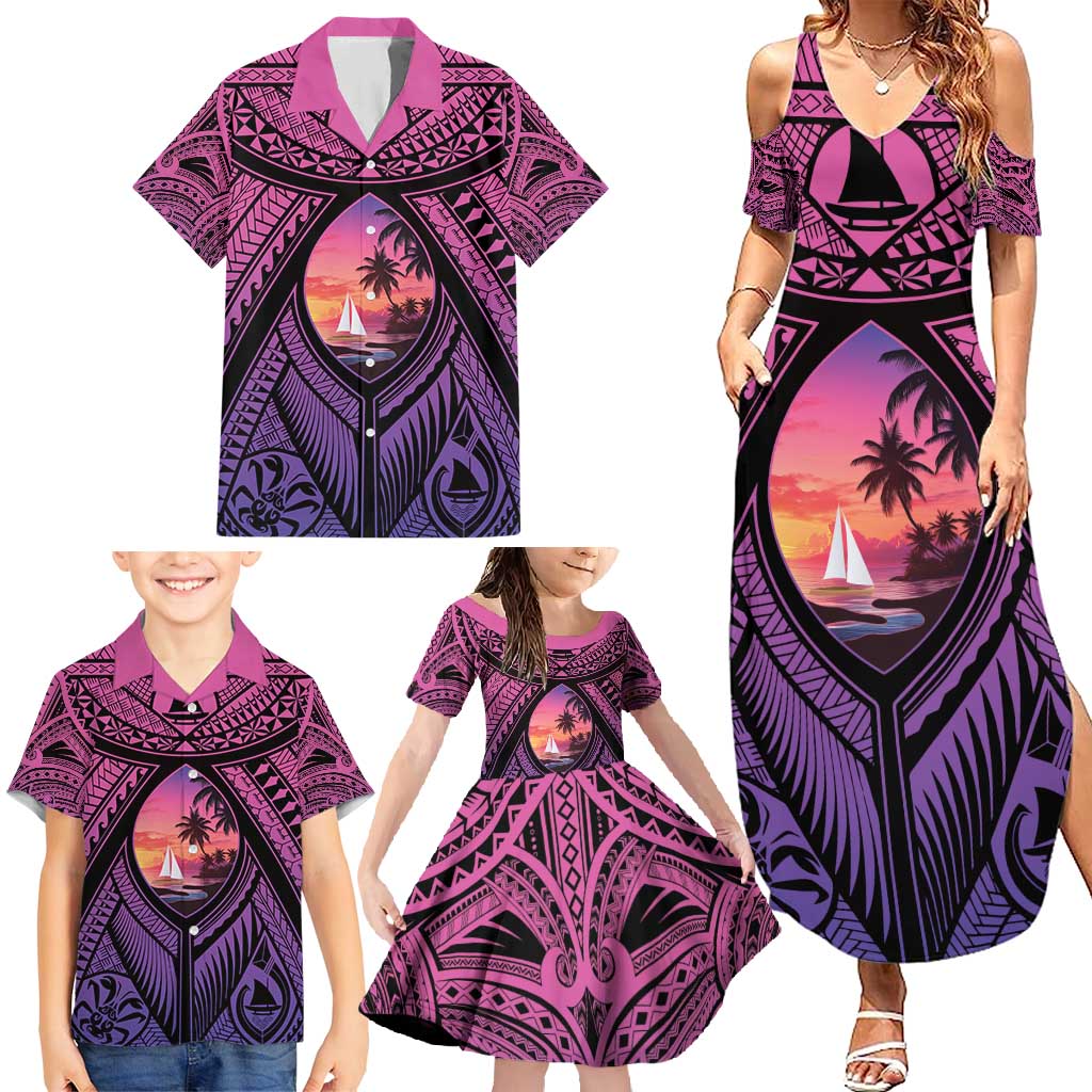 Guam Chamorro Artsy Family Matching Summer Maxi Dress and Hawaiian Shirt Guahan Sunset Beach LT9 - Polynesian Pride