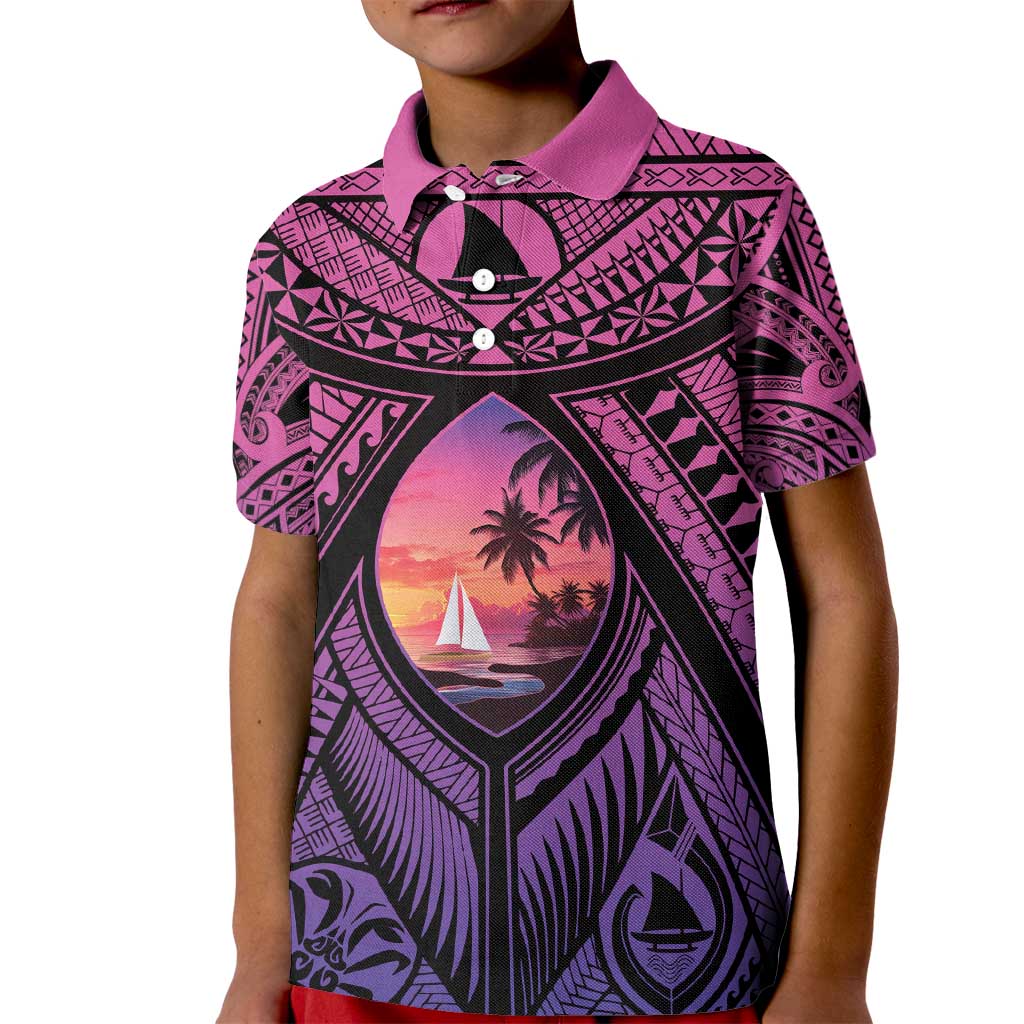 Guam Chamorro Artsy Kid Polo Shirt Guahan Sunset Beach LT9 Kid Sunset - Polynesian Pride